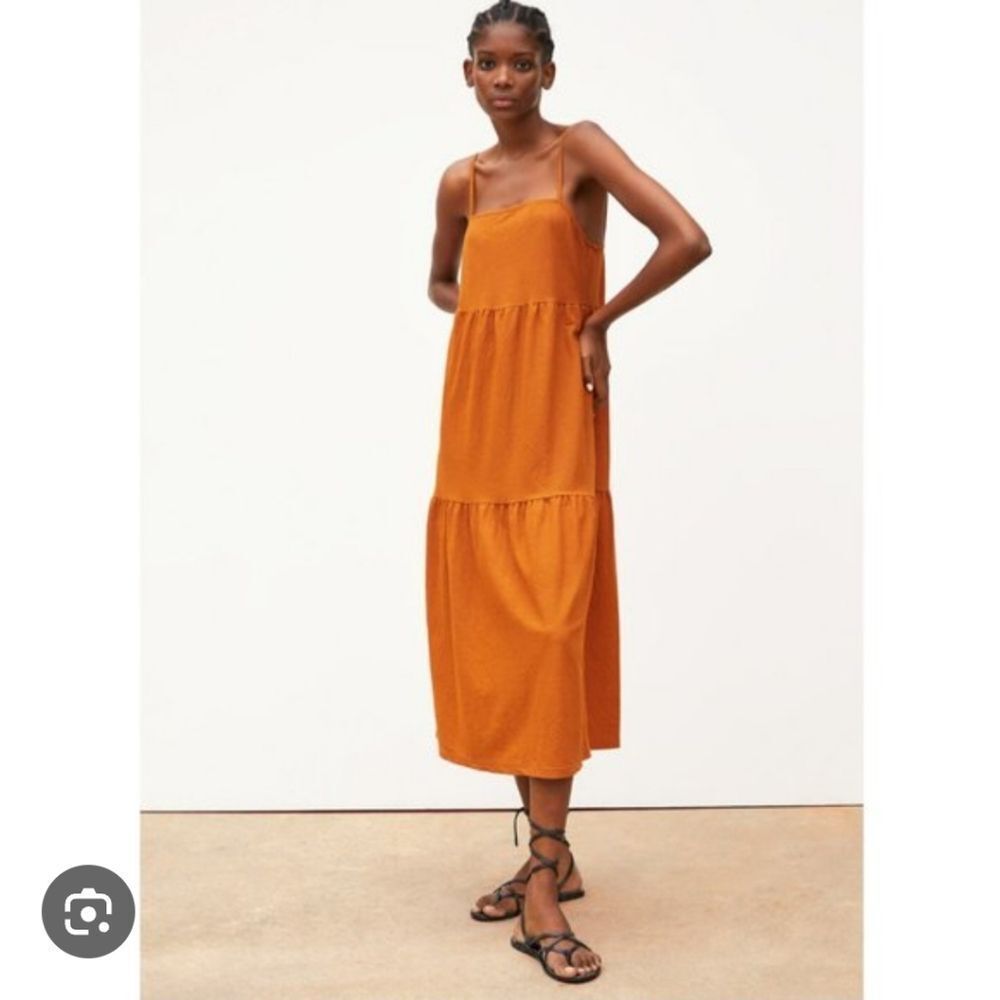 Zara Yellow Orange Tiered Midi Sundress
